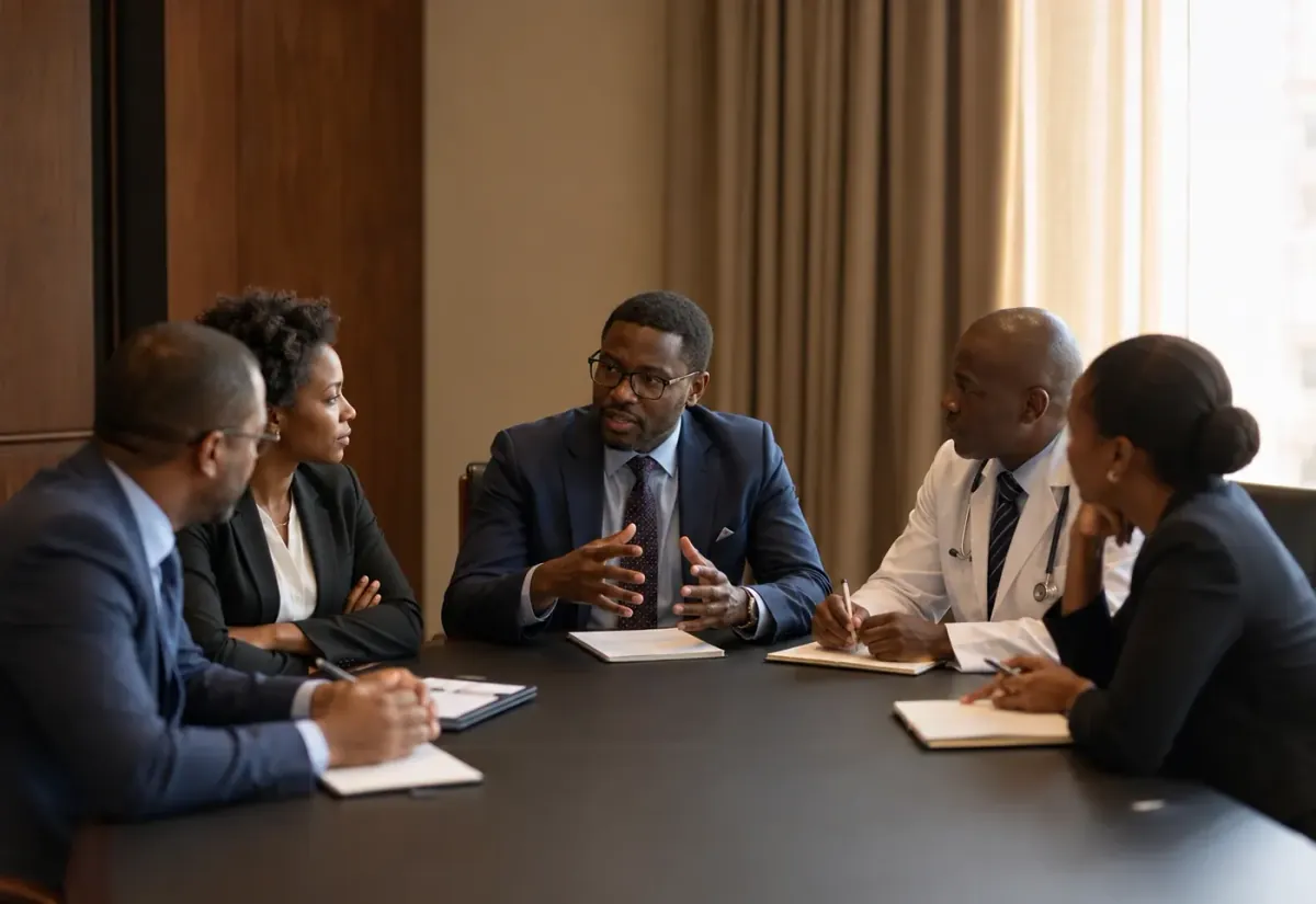 Institutional healthcare clients in discussion with Zendale consultants