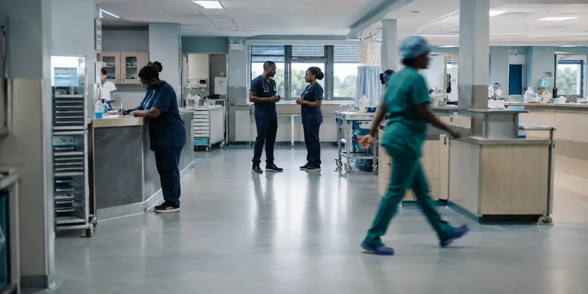 Hospital operations in progress across a working department